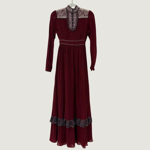 Gunne Sax Dresses & Skirts - Gunne Sax 70s Vintage Lace Maxi Dress Womens S Burgundy Victorian Prairie